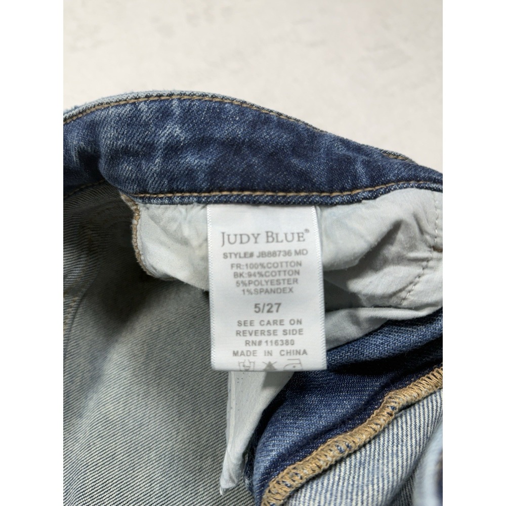 Judy Blue Jeans Womens 5/27 Blue Straight Fit Mid Rise Distressed Stretch Denim - Picture 7 of 8